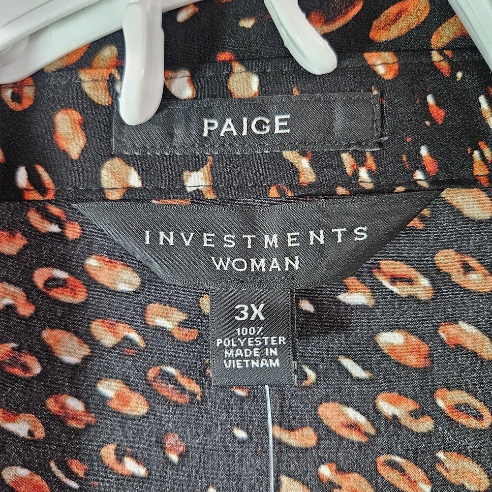 NWT Investments Women 3X Shirt Top Split Neck Pullover Geometric Brown‎ Black - Picture 4 of 11